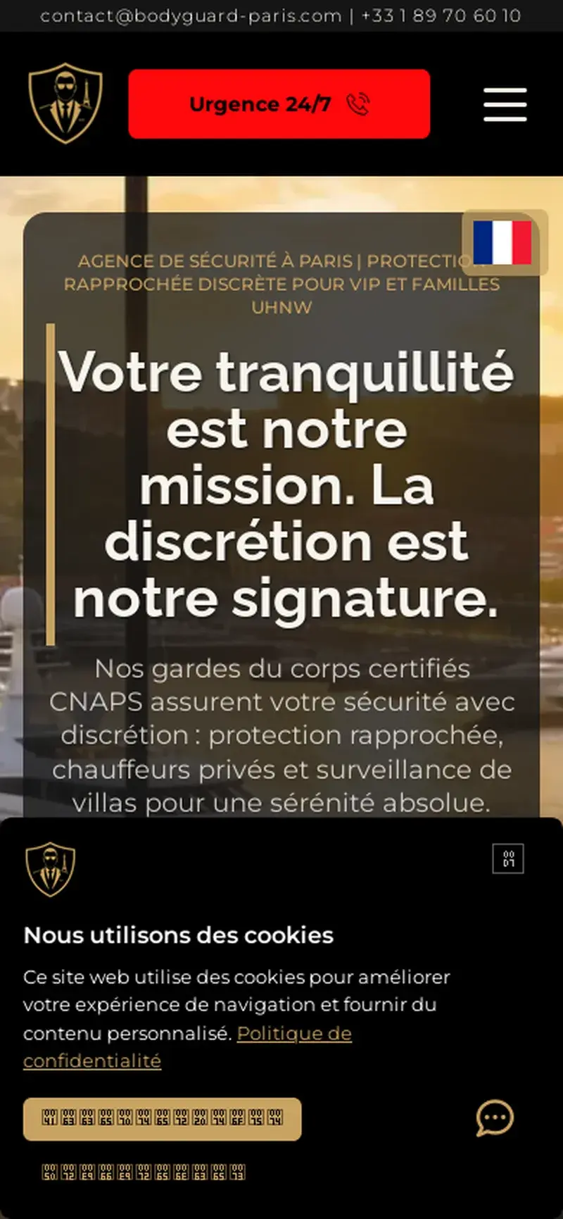 Aperçu mobile du site Bodyguard Paris