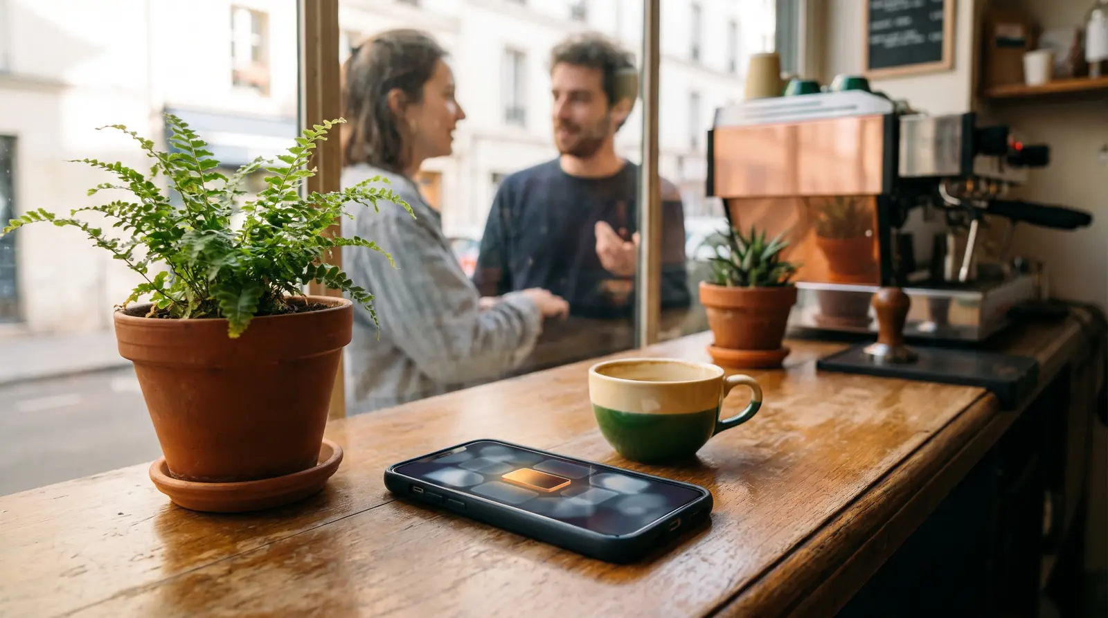 Téléphone sur un comptoir affichant un créneau de diagnostic SEO confirmé