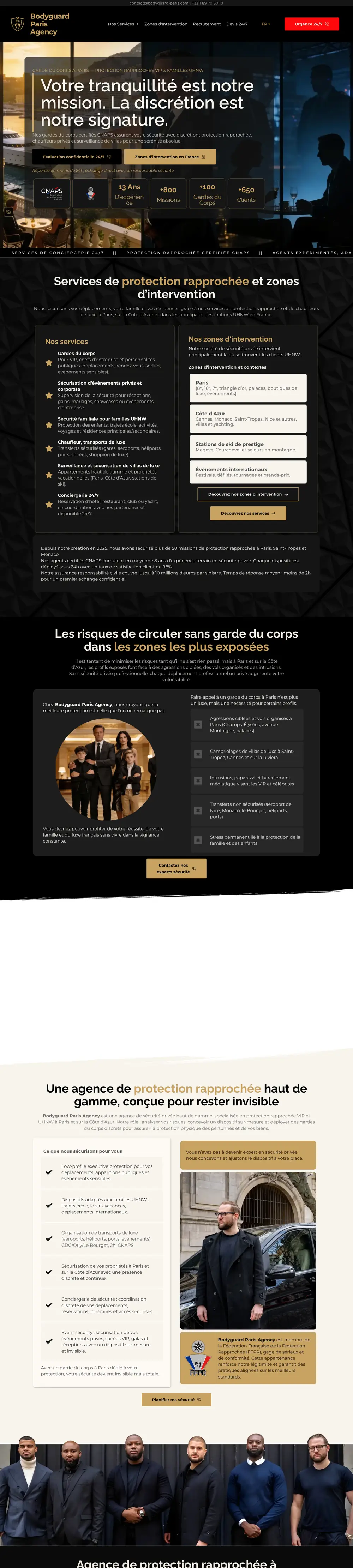 Site internet de Bodyguard Paris (Protection rapprochée, Paris) créé par Monsieur Click, page d’accueil