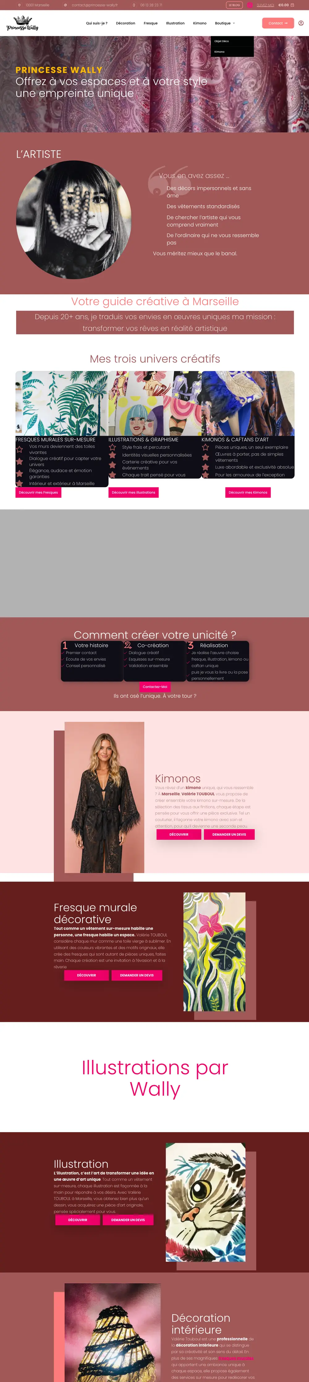 Site internet de Princesse Wally (Fresques, illustration et kimonos, Marseille) créé par Monsieur Click, page d’accueil