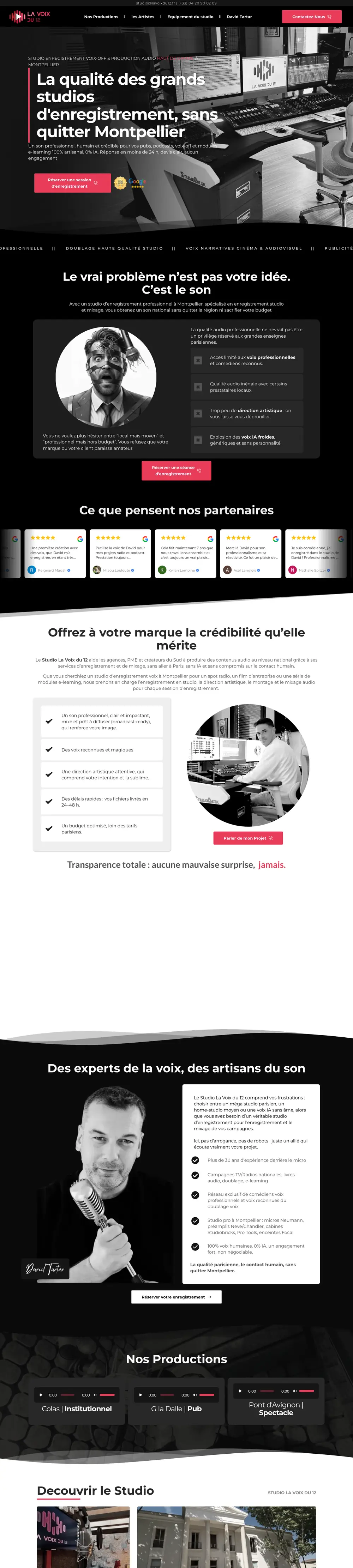 Site internet de Studio La Voix du 12 (Studio d’enregistrement voix, Montpellier) créé par Monsieur Click, page d’accueil